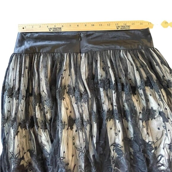 Tara Jarmon Lace Embroidered Circle Skirt Sheer Size 10 Midi Layered Full Skirt - Picture 9 of 11